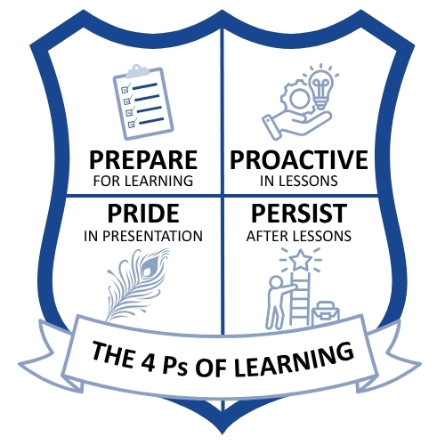 4 Ps logo - prepare for learning, pride in presentation, proactive in lessons and persist after lessons